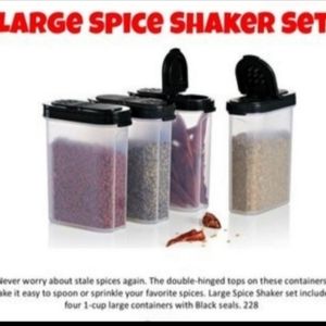 New Tupperware.  4pc Set Large Spice Shakers.  1 cup each.